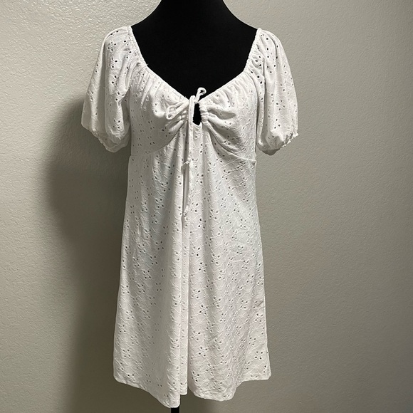 Jolie & Joy White Eyelet Poof Short Sleeve Women's Lined Dress X-LARGE - Picture 1 of 7